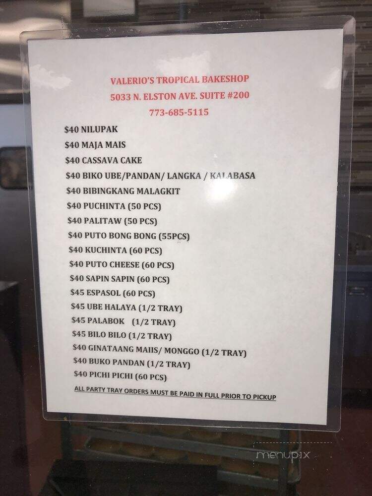 Valerios Tropical Bakeshop - Chicago, IL menu_pic