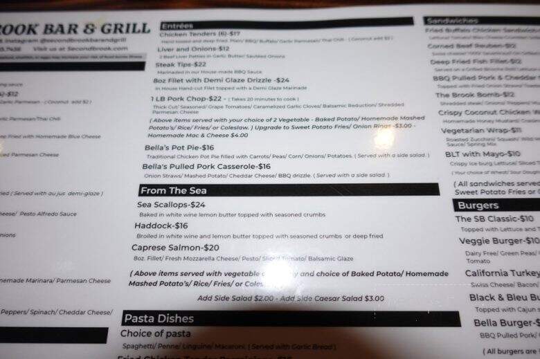 Second Brook Bar and Grill - Hooksett, NH menu_pic