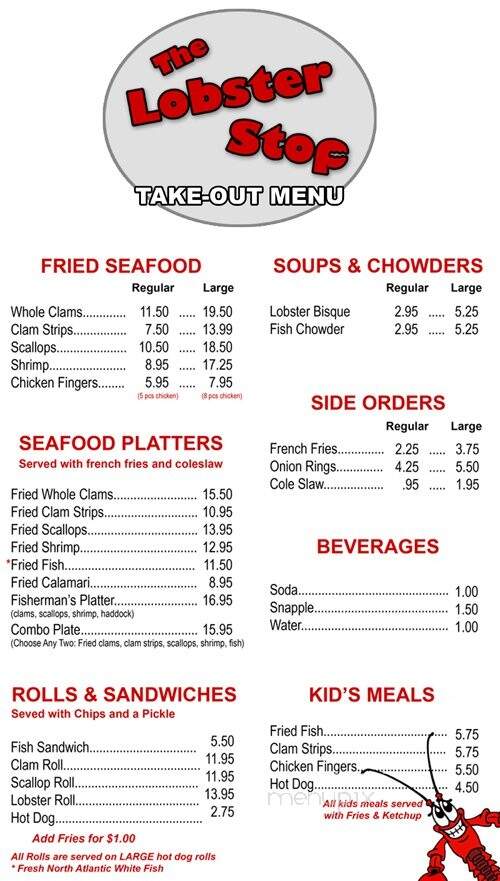 The Lobster Stop - Quincy, MA menu_pic