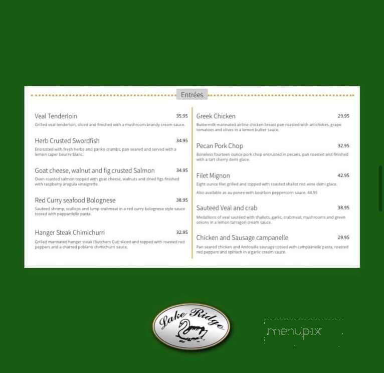 Lake Ridge Restaurant - Round Lake, NY menu_pic
