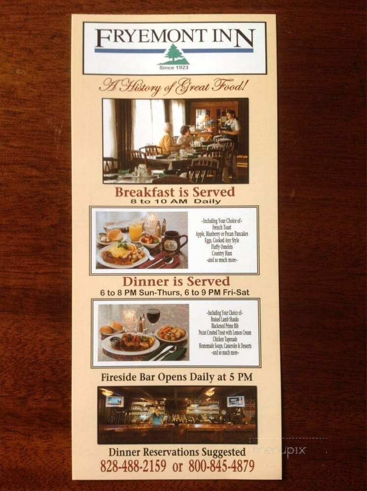 Fryemont Inn - Bryson City, NC menu_pic