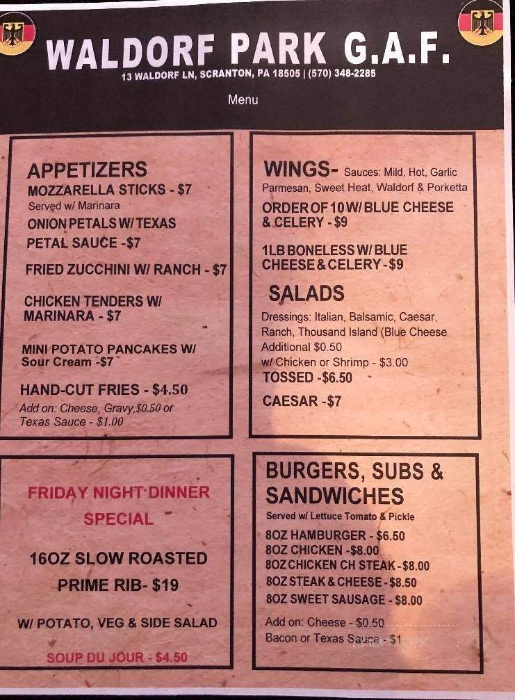 Waldorf Park Social Club - Scranton, PA menu_pic