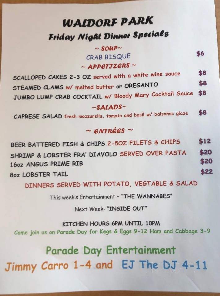 Waldorf Park Social Club - Scranton, PA menu_pic