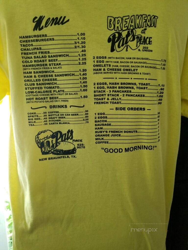 Pat's Place - New Braunfels, TX menu_pic