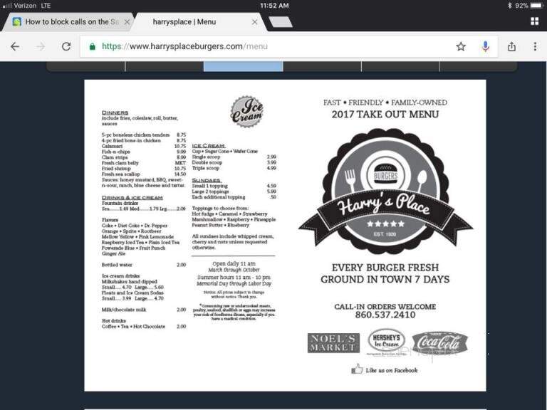 Harry's Place - Colchester, CT menu_pic