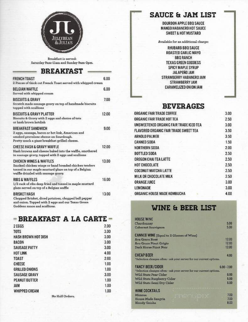 Jellybean and Julia's - Anoka, MN menu_pic
