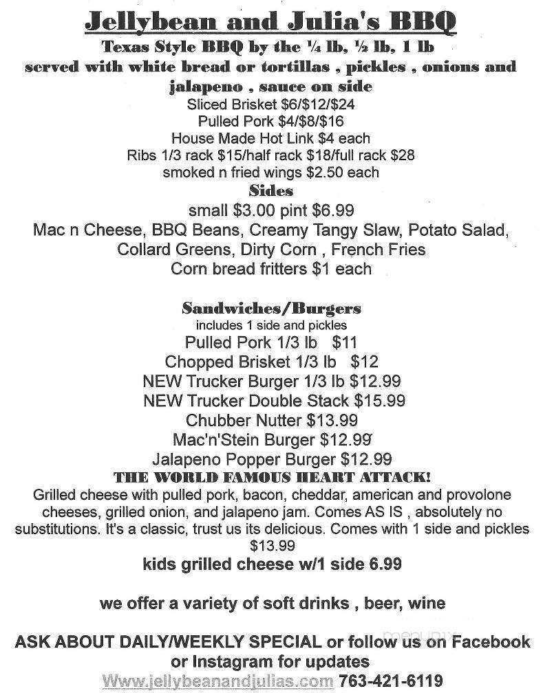 Jellybean and Julia's - Anoka, MN menu_pic