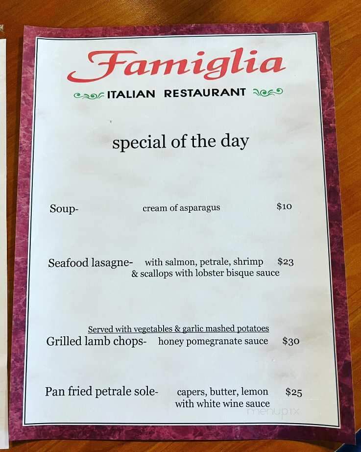 Famiglia Italian Restaurant - Pinole, CA menu_pic