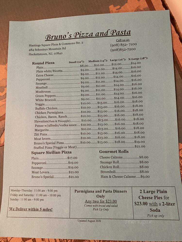 Bruno's Pizza - Hackettstown, NJ menu_pic
