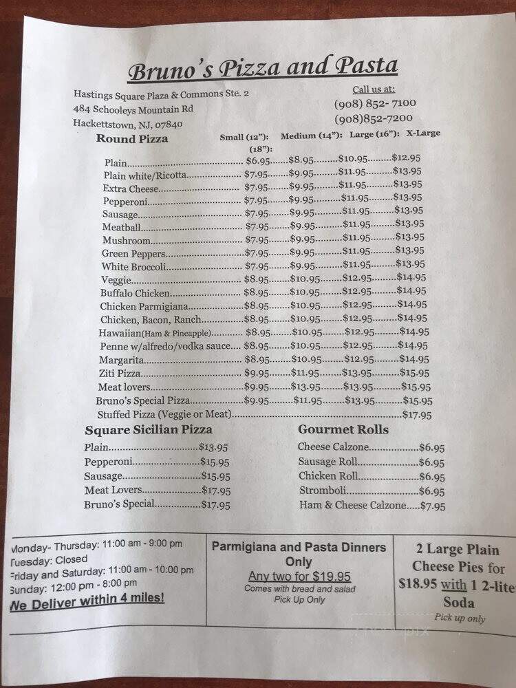 Bruno's Pizza - Hackettstown, NJ menu_pic