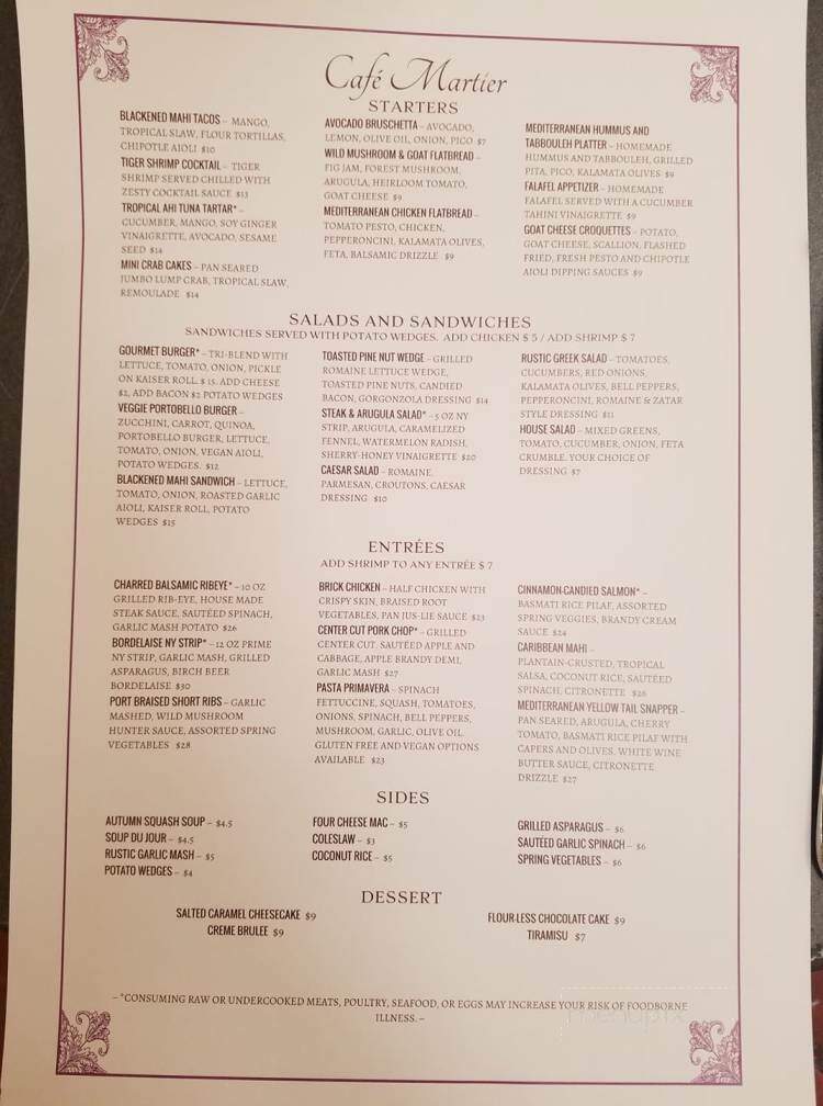 Cafe Martier - Stuart, FL menu_pic
