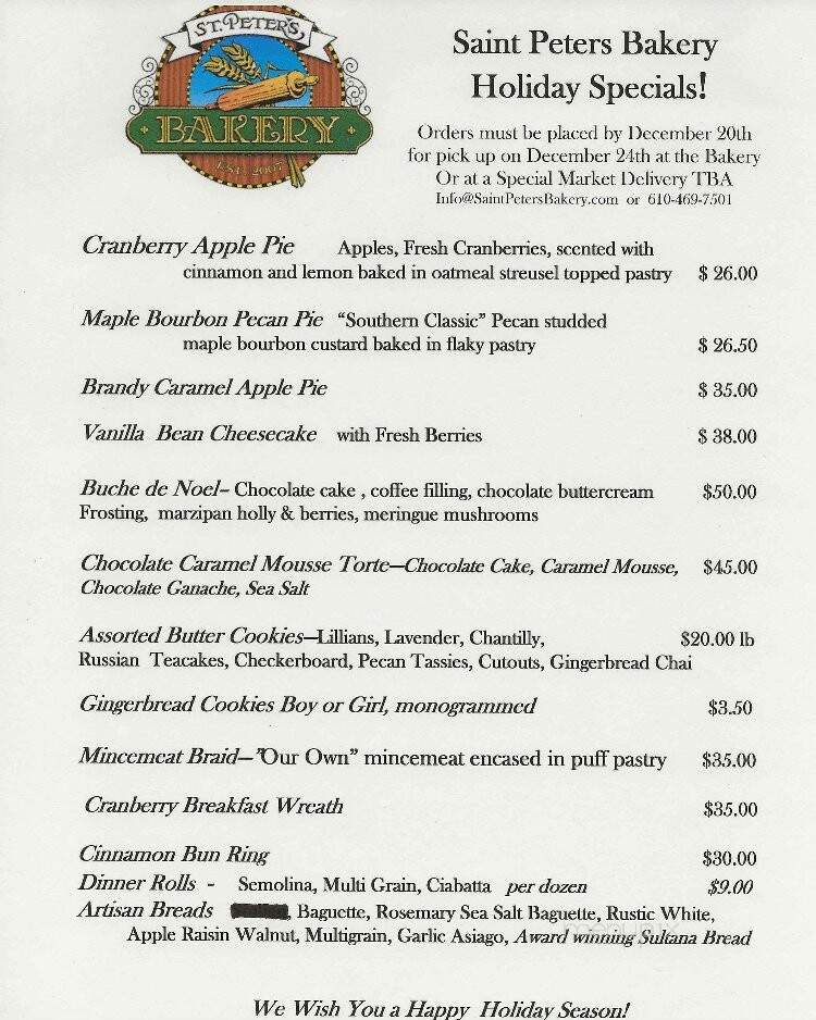 Saint Peter's Bakery - Elverson, PA menu_pic