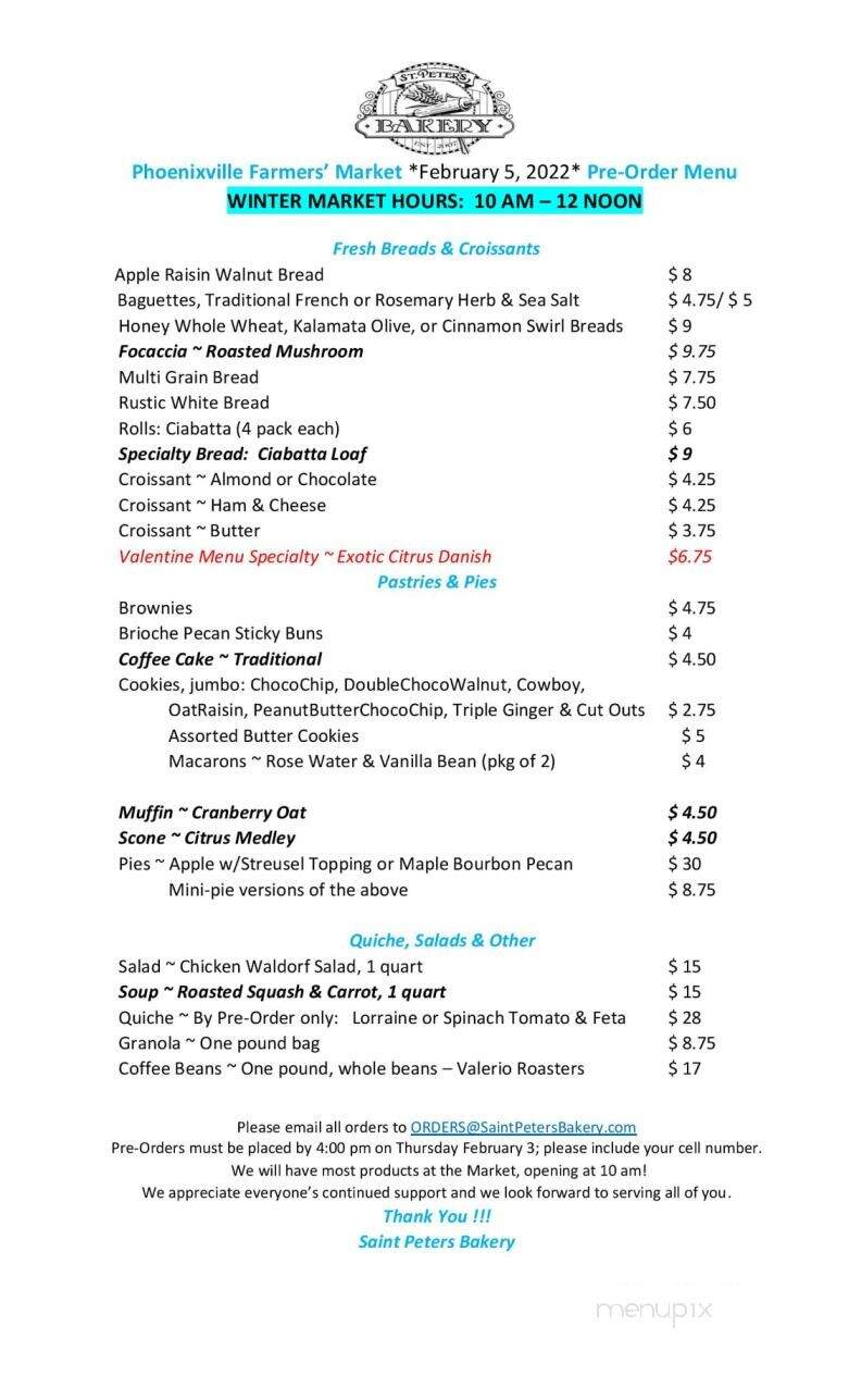 Saint Peter's Bakery - Elverson, PA menu_pic