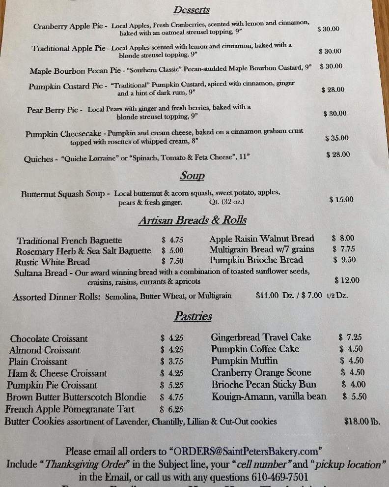 Saint Peter's Bakery - Elverson, PA menu_pic