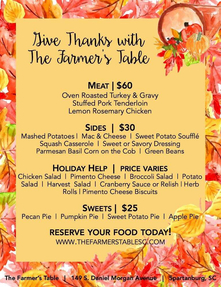 The Farmers Table - Spartanburg, SC menu_pic