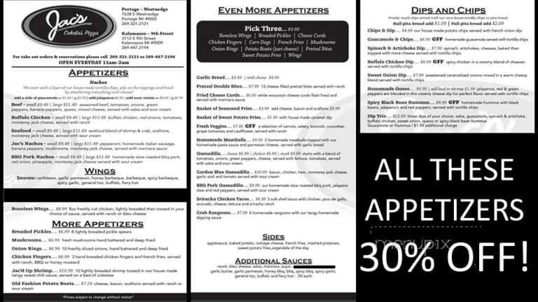 Jac's Cekola's Pizza - Portage, MI menu_pic