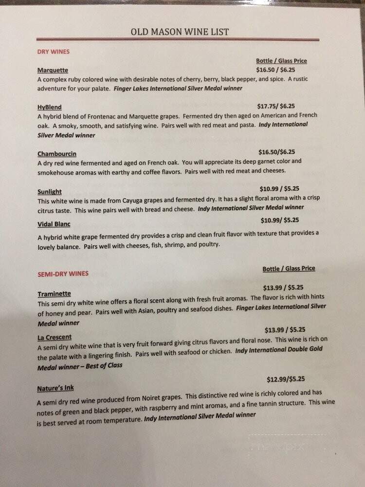 Old Mason Winery and Vineyard Inc. - West Milton, OH menu_pic
