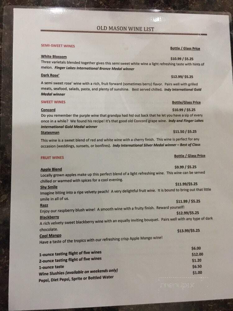 Old Mason Winery and Vineyard Inc. - West Milton, OH menu_pic