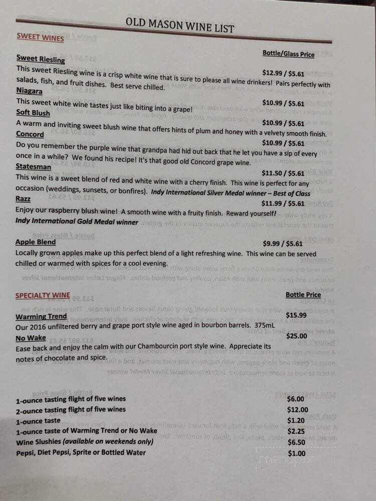 Old Mason Winery and Vineyard Inc. - West Milton, OH menu_pic