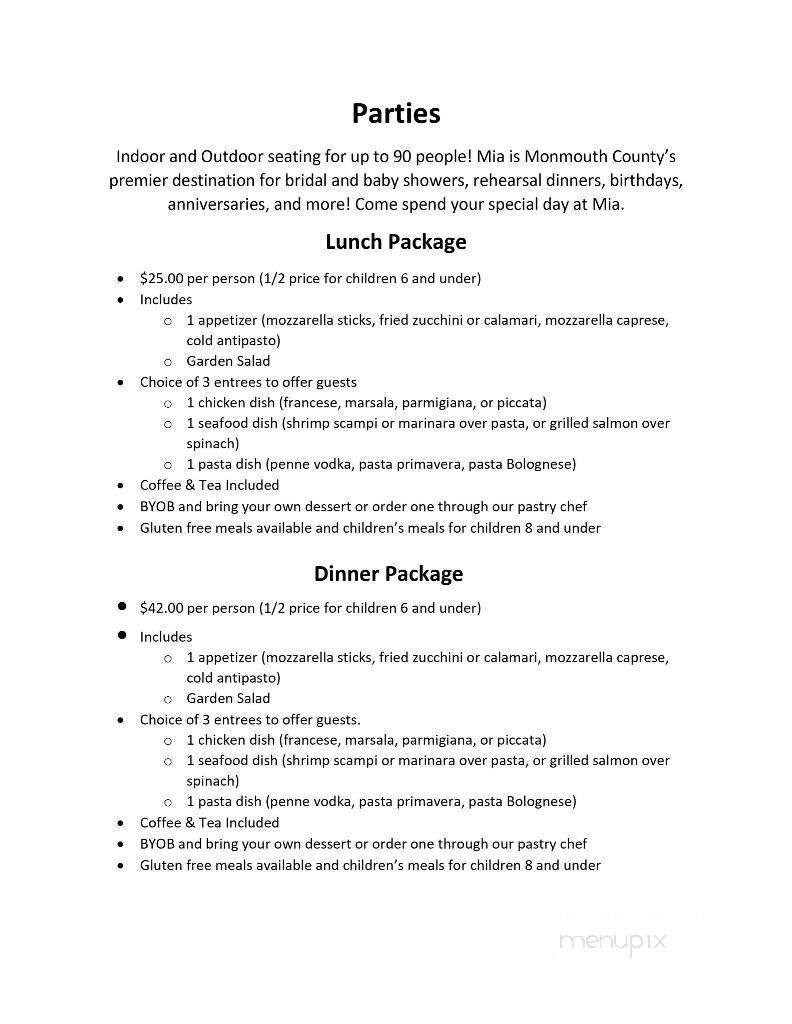 Mia Restaurant - Oceanport, NJ menu_pic