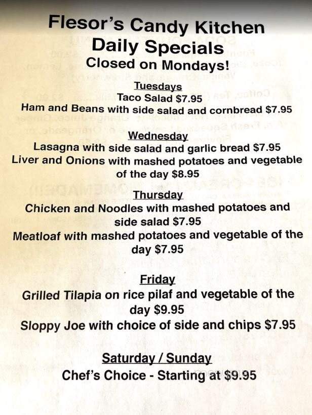 Flesor's Candy Kitchen - Tuscola, IL menu_pic