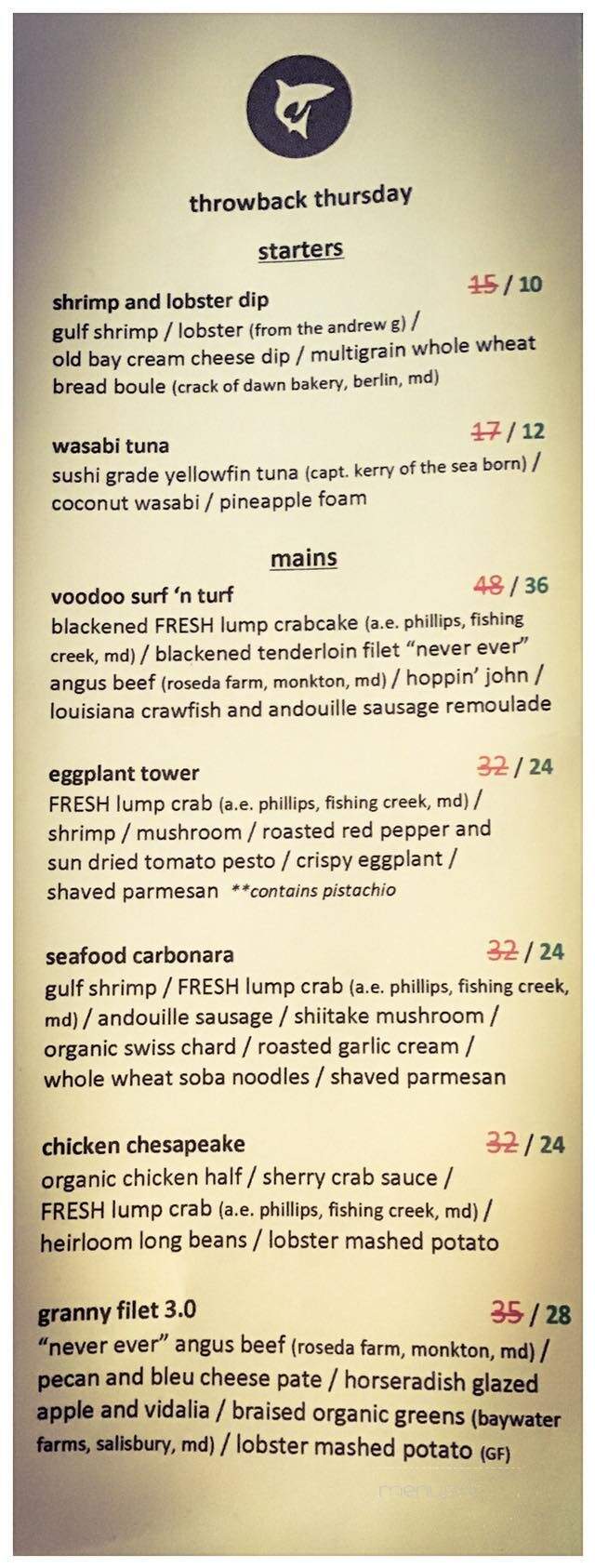 The Shark on the Harbor - Ocean City, MD menu_pic