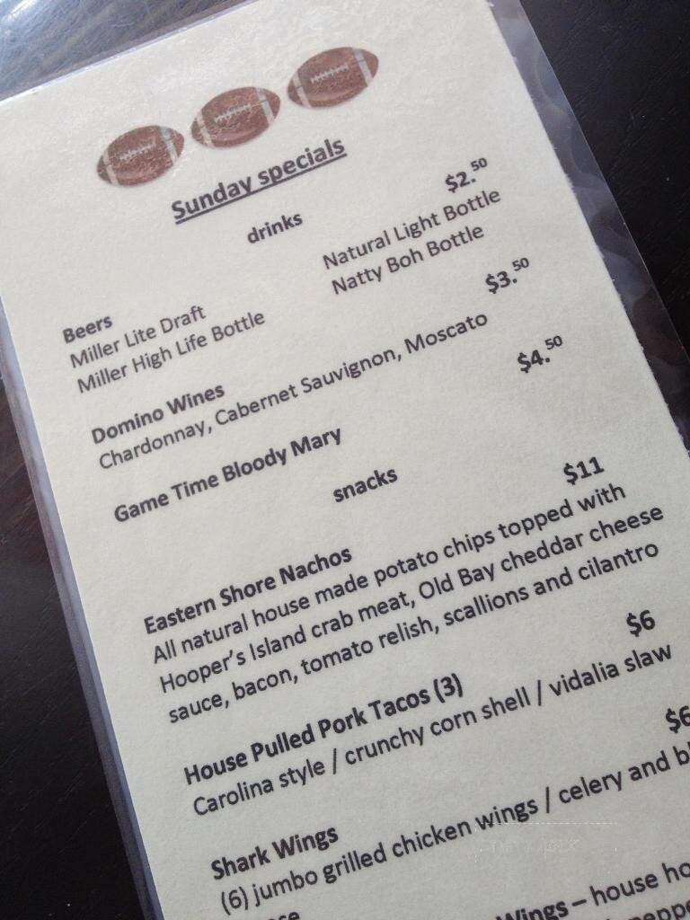 The Shark on the Harbor - Ocean City, MD menu_pic
