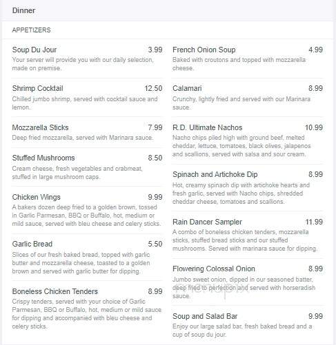 Raindancer Steak Parlour - Amsterdam, NY menu_pic