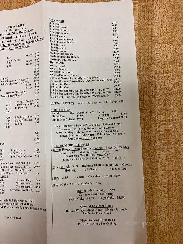 Golden Skillet - Henderson, NC menu_pic