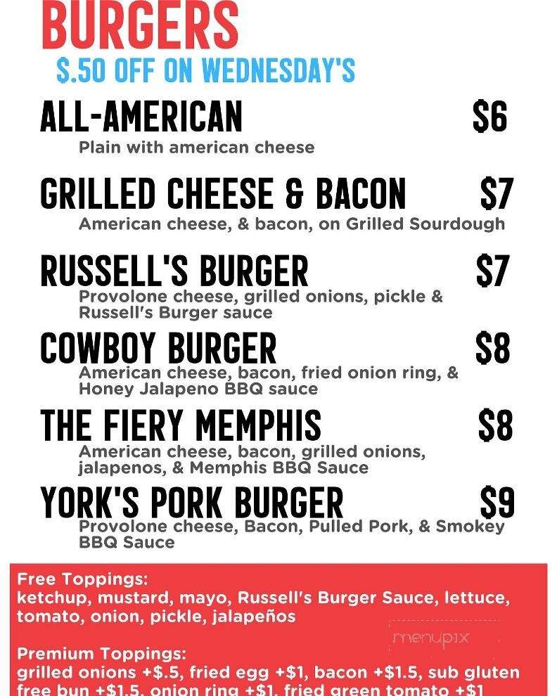 Russell's Restaurant - Linesville, PA menu_pic