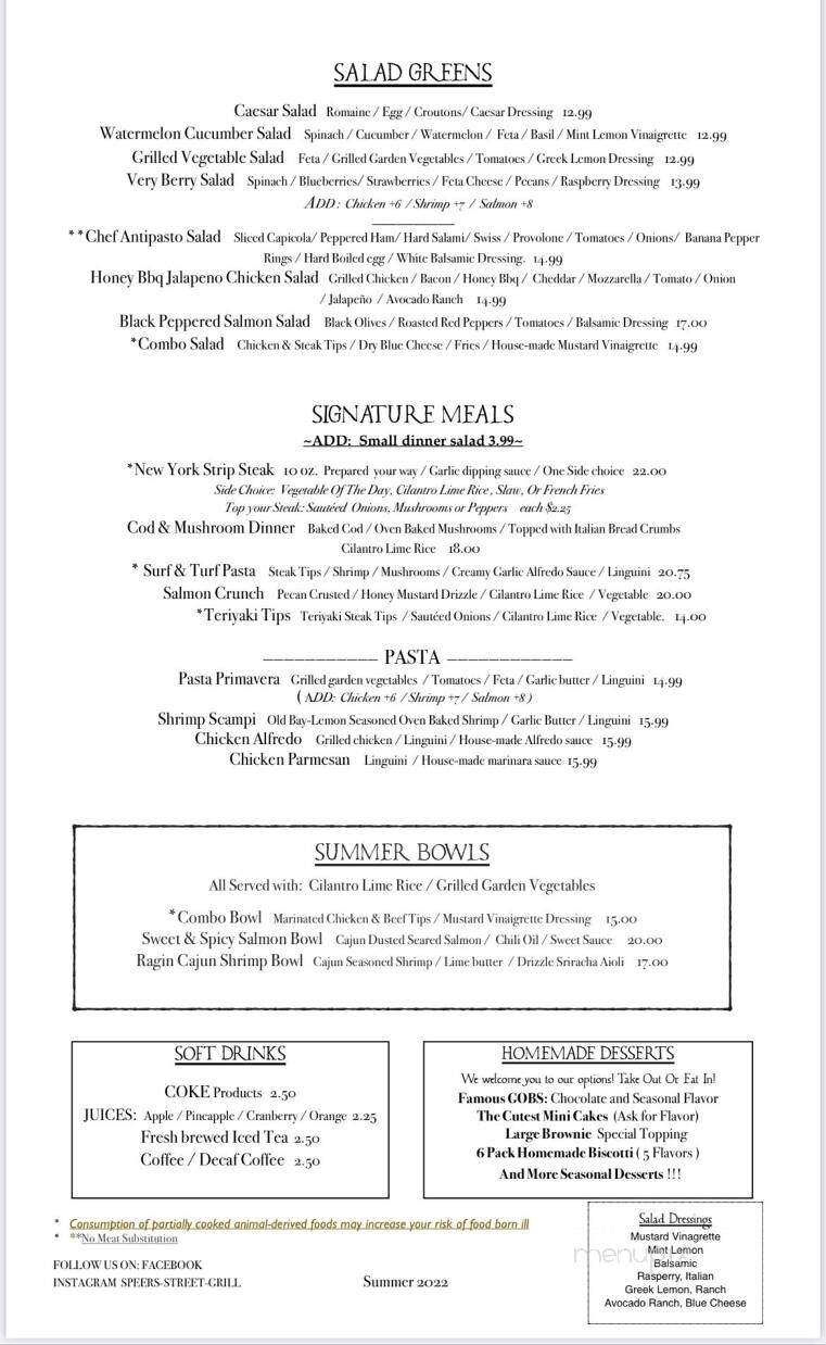 Speer Street Grill - Belle Vernon, PA menu_pic