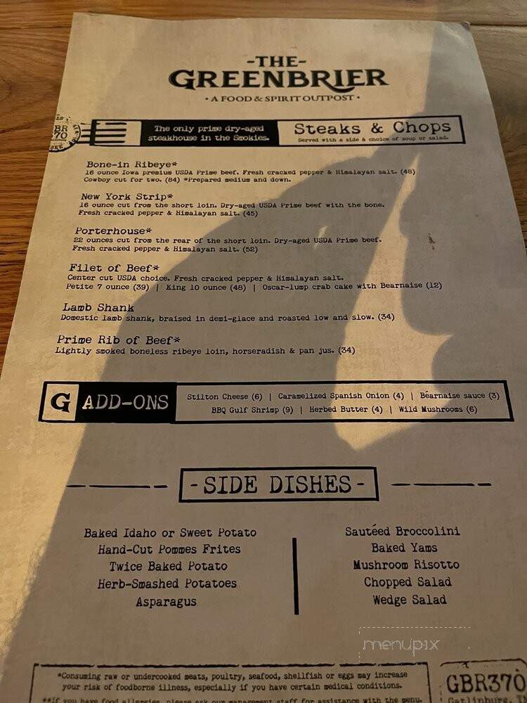 Greenbrier Restaurant - Gatlinburg, TN menu_pic