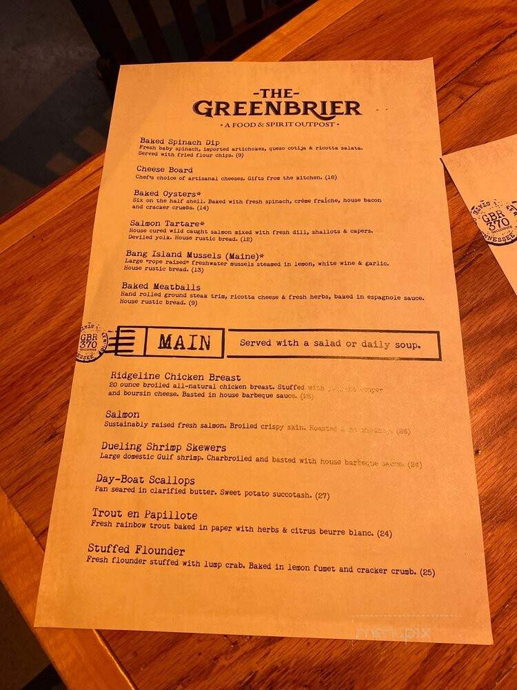 Greenbrier Restaurant - Gatlinburg, TN menu_pic