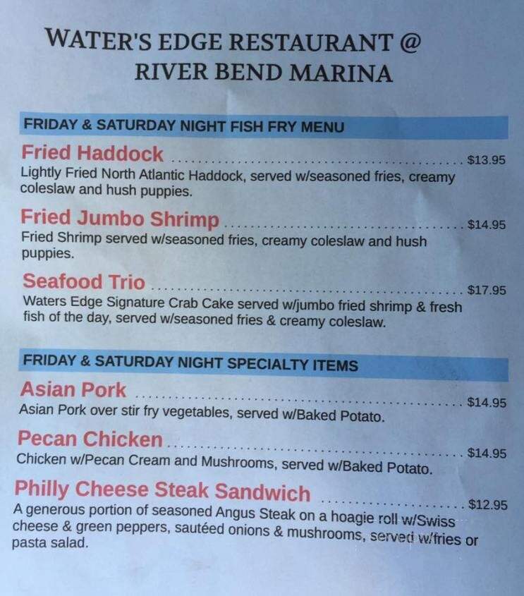 River Bend Marina and Water's Edge Cafe - New Bern, NC menu_pic
