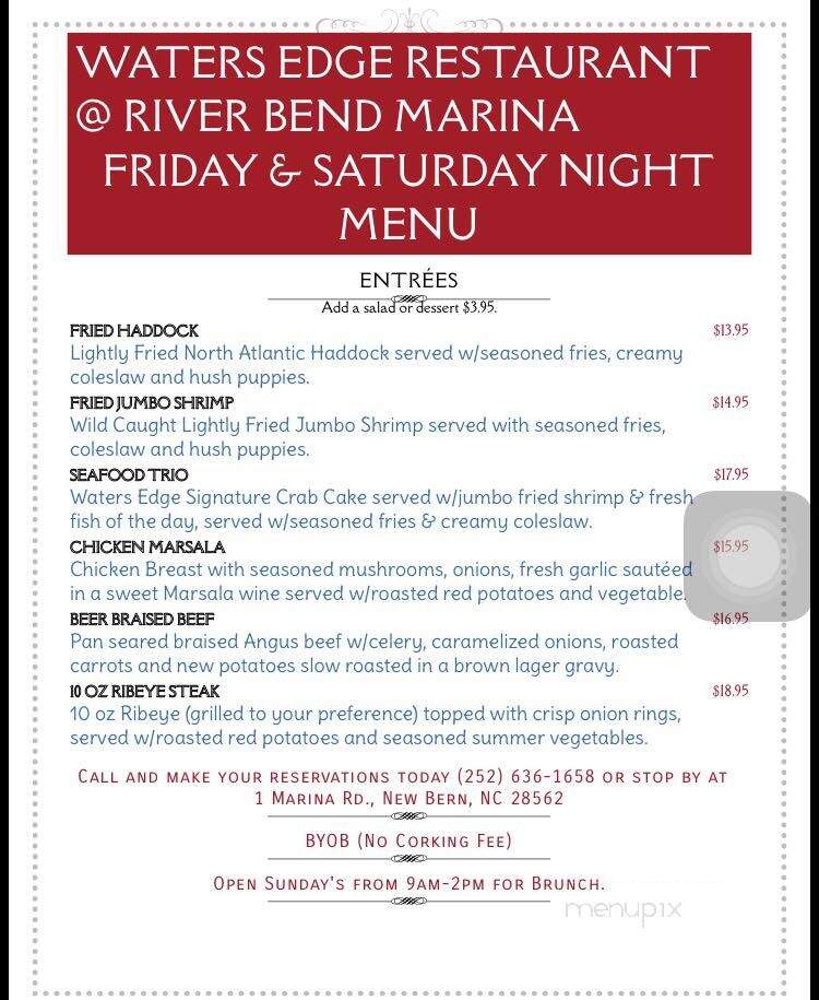 River Bend Marina and Water's Edge Cafe - New Bern, NC menu_pic