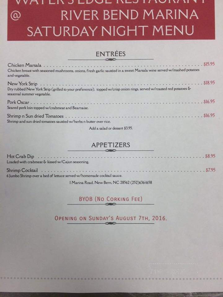 River Bend Marina and Water's Edge Cafe - New Bern, NC menu_pic