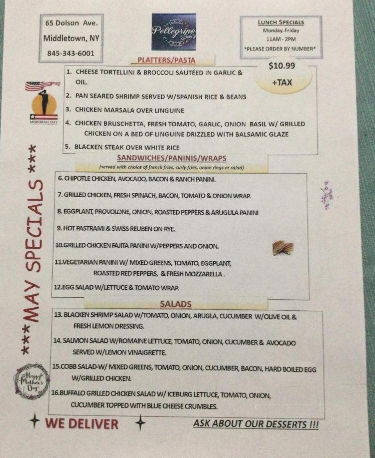 Pellegrino's & Son's Pizzeria - Middletown, NY menu_pic