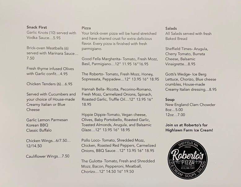 Roberto's Pizza - Sheffield, MA menu_pic