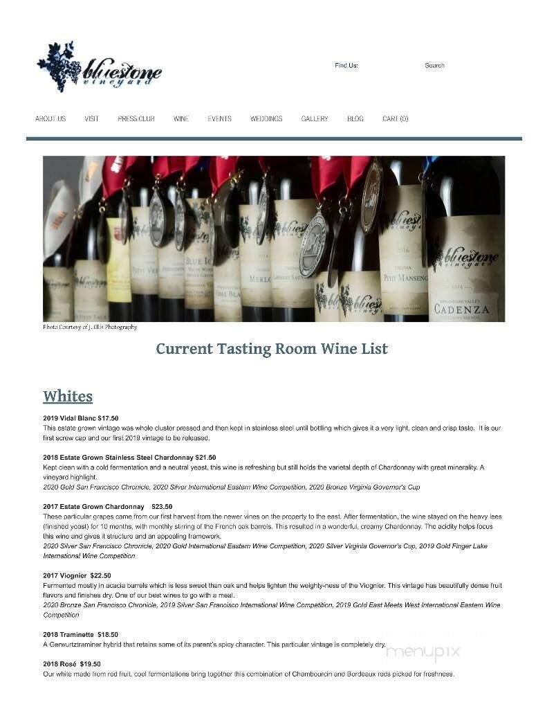 Bluestone Vineyard - Bridgewater, VA menu_pic