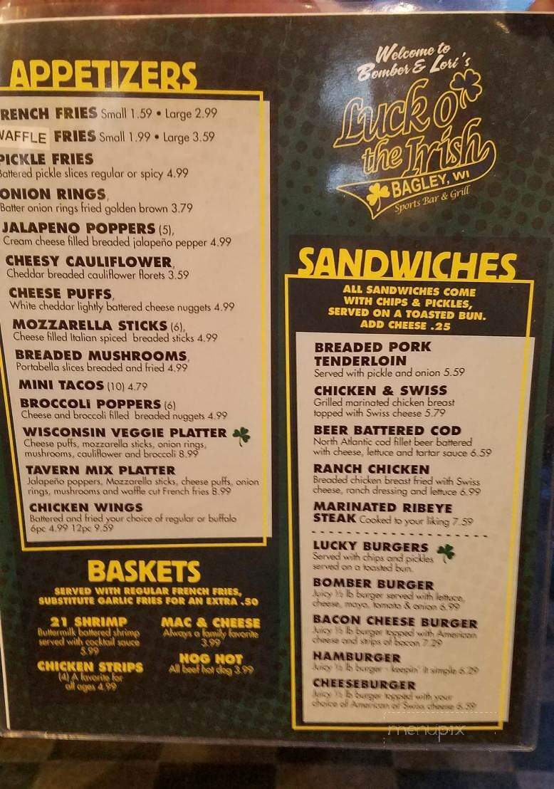 Luck O'the Irish - Bagley, WI menu_pic