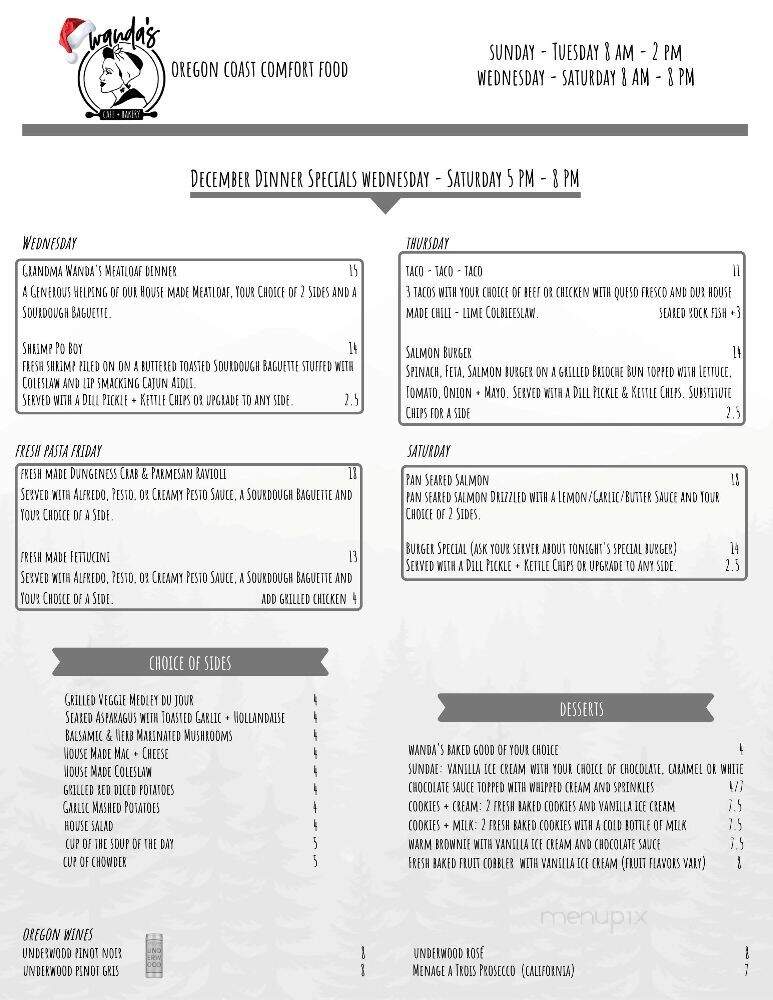 Wanda's Cafe & Bakery - Nehalem, OR menu_pic