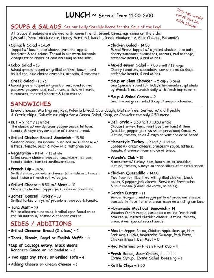Wanda's Cafe & Bakery - Nehalem, OR menu_pic