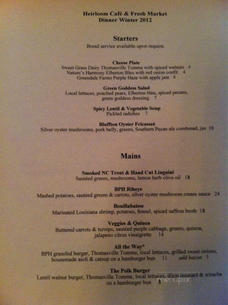 Heirloom Cafe Fresh Market - Athens, GA menu_pic