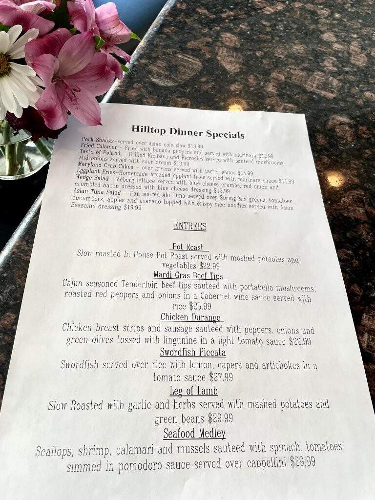 Hilltop Restaurant - Willington, CT menu_pic