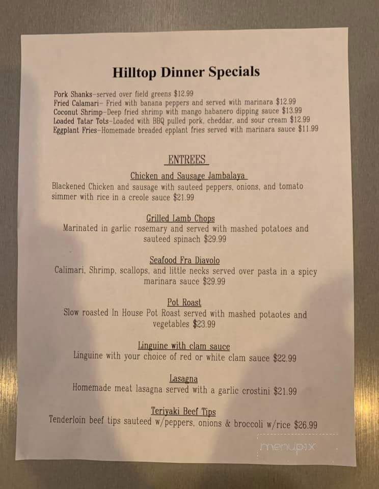 Hilltop Restaurant - Willington, CT menu_pic