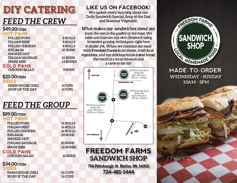Freedom Farms Sandwich Shop - Butler, PA menu_pic