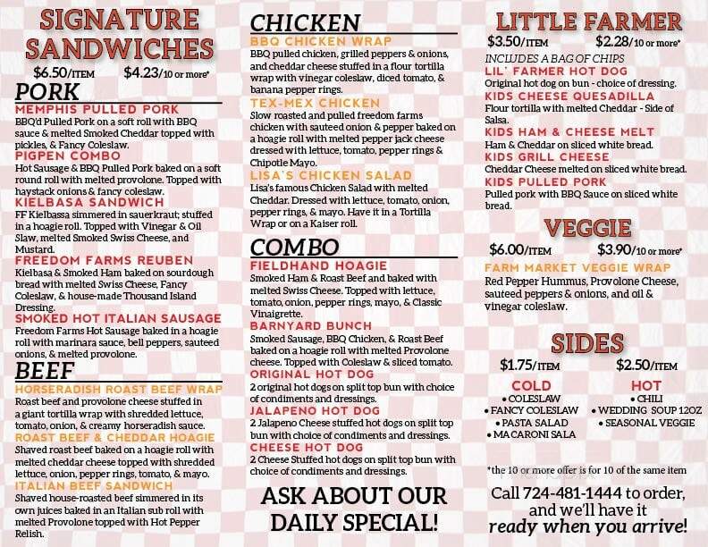 Freedom Farms Sandwich Shop - Butler, PA menu_pic