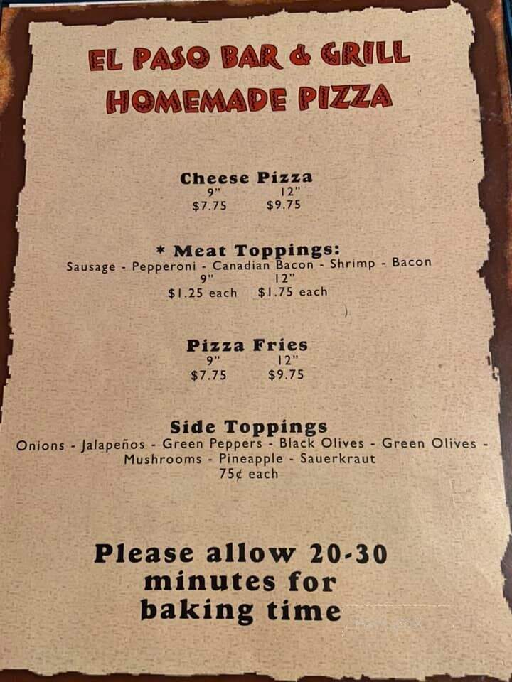 El Paso Bar & Grill - Ellsworth, WI menu_pic