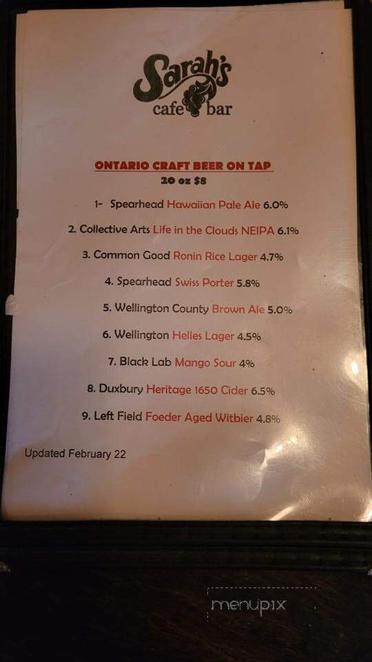 Sarah's Cafe and Bar - Toronto, ON menu_pic