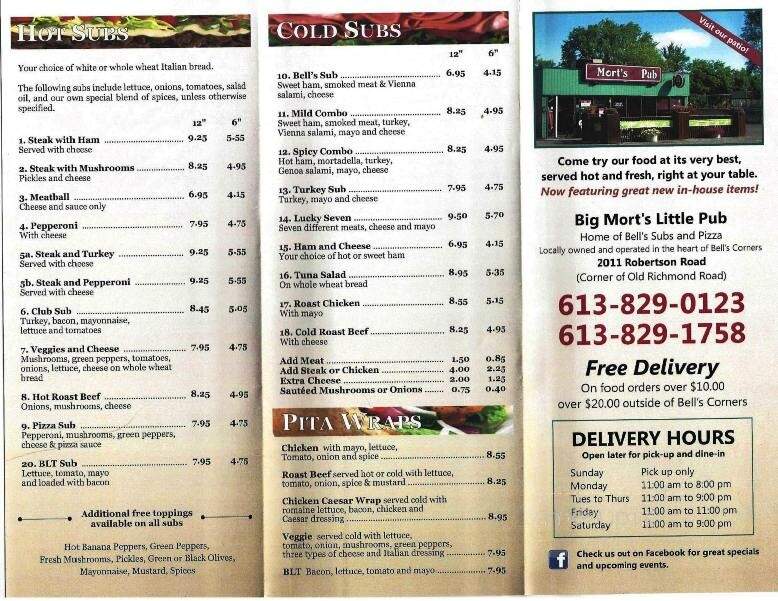Big Mort's Little Pub - Nepean, ON menu_pic